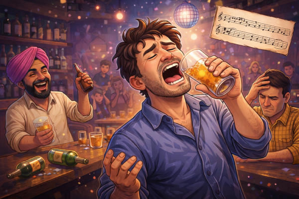 Drunken karaoke night at the bar