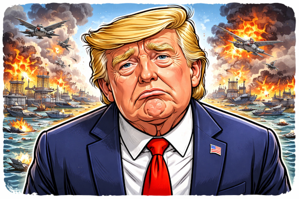 Trump surrounded by chaos and fire